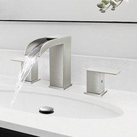 FROPO Waterfall Bathroom Faucets for Sink 3 Hole - Brushed Nickel Waterfall Bathroom Faucet 8 Inch Widespread Faucet Bathroom 2-Handles Modern Vanity Faucets with Overflow Pop Up Drain Supply Lines