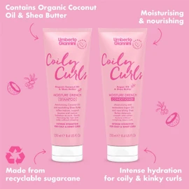 Umberto Giannini Coily Curls Shampoo & Conditioner Set - Vegan & Cruelty Free Moisturising Shampoo & Conditioner Duo for Curly Hair