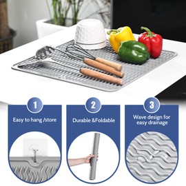 KR KITCHENRAKU Drying Mat 40 x 60 cm, Dish Drying Mat, Heat Resistant Non-Slip Dish Drying Mat, Sink Mat, Drip Mat, Place Mat
