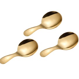 3pcs Stainless Steel Mini Scoop for Canisters with Short Handle, Gold Mini Feed Spoon for Ice Cream Melon Baller, Short Handle Spoon for Tea Sugar Salt Condiments Dessert
