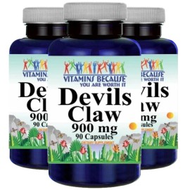 Vitamins Because Devil's Claw Root 900mg 3X90caps Harpagophytum procumbens