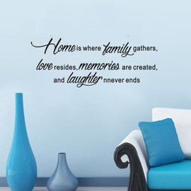 Inspirational Quotes Family Wall Stickers: Home Vinyl Art Wall Decals for Kitchen Living Room - Home is Where The Family Gathers 23" X 9"