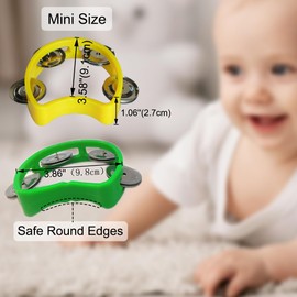 Bealuffe Tambourine Mini Hand Bell Percussion Musical Instrument Small Tambourine (1 Green and 1 Yellow)