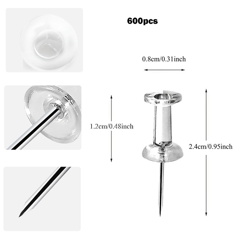 DEEINN Push Pins Tacks, Clear Plastic Head, Steel Point, Push