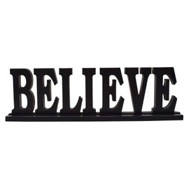 Rustic Wood Believe Letter Sign - Free Standing Decorative Table Top Word Sign