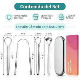 Janety Limpiador de Lengua de Acero Inoxidable, Set de 4 Raspadores de Lengua Reutilizables con Estuche de Transporte para Higiene Bucal y Aliento Fre