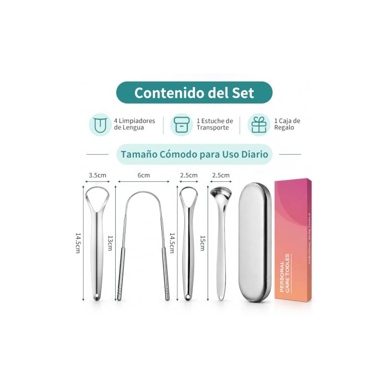 Janety Limpiador de Lengua de Acero Inoxidable, Set de 4