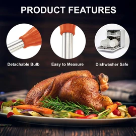 HIC Kitchen Roasting Heat Resistant Turkey Baster with Injector Needle, 18/8 Stainless Steel and Silicone, 13-Inch, 2-Ounces