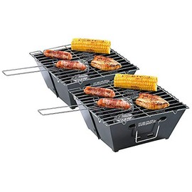 PEARL Folding Grill: Set of 2 Flat Collapsible Charcoal Grills, Grill Surface Approx. 24.5 cm Each (Camping Grill, Charcoal Grill, Camping Stove)