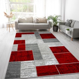 L'Baiet Verena Geometric Area Rug Red Grey 4' x 6' Medium Area Rugs Carpet for Living Room, Bedroom, Dining Table, Office, Hallway, Foyer | Neutral Colorful Modern Abstract Home Decor