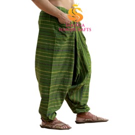 SARJANA HANDICRAFTS Men's Cotton Harem Genie Dance Yoga Alibaba Hippie Pants (Free Size, Mahendi Green)