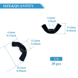 Yoliko 30 PCS 1/4-20 Inch Wingnuts, Quality Carbon Steel Wing Nuts Black Zinc Plated Fasteners Parts Butterfly Nut, Hand Twist Tighten Hardware Nuts Butterfly Wing-Nut 1/4-20” Assorted Kit