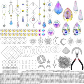 H&D HYALINE & DORA DIY Crystal Suncatcher Assembly Craft Kits for Adults 215pcs Rainbow Prisms Beads Pendant Crystal Window Sun Catchers Hanging Ornament Indoor Outdoor Decor, Silver
