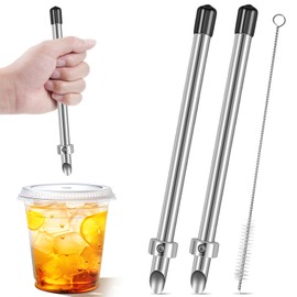 XXAptube Straw Hole Puncher for Plastic Lids, Stainless Steel Lemonade Cups Straw Punch Tool with Cleaning Brush for for Beverage Mixing & Lemonade Stand Supplies