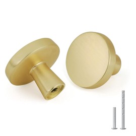 goldenwarm 5pcs Gold Cabinet Knobs for Dresser Drawers Kitchen Hardware Handles Brushed Brass Modern Round Knob,Zinc Alloy