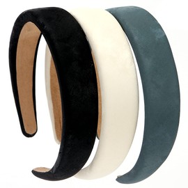 3 Pieces Leather Hard Headband Wide PU Padded Headband Retro Style Hair Band Fashion Comfortable Headbands for Women and Girls (Black + White + Grey Green)