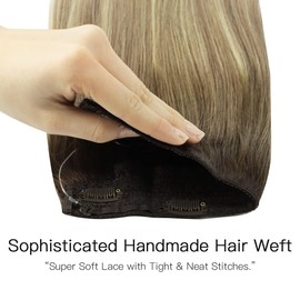 hotbanana Wire Hair Extensions, 16 inch 95g Walnut Brown to Ash Brown and Bleach Blonde Fish Line Hair Extensions Real Human Hair Straight Invisible Remy Hair Human Extension