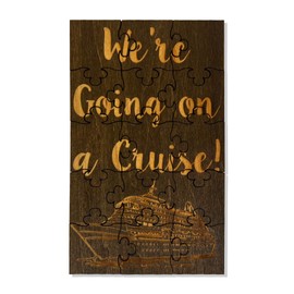 We're Going On A Cruise - 15 Piece Basswood Jigsaw Puzzle, 6" x 3.5" Surprise Vacation Reveal | Dark Walnut