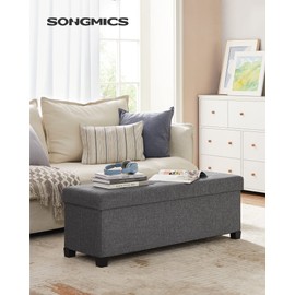SONGMICS Storage Ottoman Bench, Foldable Foot Rest with Legs, 15 x 43 x 15.7 Inches, End of Bed Bench, Storage Chest, Load up to 660 lb, for Living Room, Bedroom, Entryway, Slate Gray ULSF018G01
