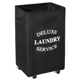 WOWLIVE Large Rolling Laundry Basket Wheels 90L Collapsible Tall Laundry Hamper Handle Foldable Dirty Clothing Basket Fold up Rectangular Hampers for Laundry Dorm Room (Black)