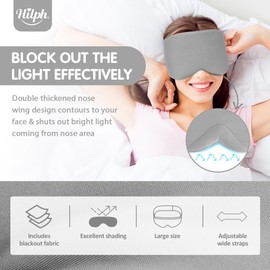 Hilph Sleeping Mask, Cotton Sleeping Mask, Eye Mask, Super Soft and Skin-Friendly Sleeping Masks for Women Men, Adjustable Eye Patch with Travel Bag for Travel, Home and Office, Grey