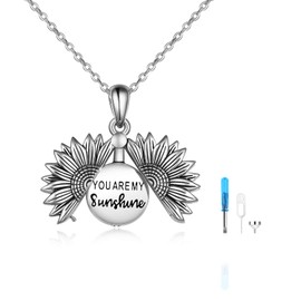 ONEFINITY Sunflower Urn Necklace for Ashes Sterling Silver You are My Sunshine Pendant Cremation Jewelry for Ashes of Loved Ones Keepsake