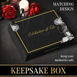 Elegant Black Floral Funeral Guest Book,"Celebration of Life" Gold Stamped Cover with Photo Slot,Includes Silver Pen, Acrylic Base & Table Sign,95 Pages Memorial Guest Book for Funerals & Condolences