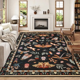 Zedrew Large Area Rug for Living Room, 6x9 Rug Washable Low Pile Soft Rug Bedroom Modern Throw Rug, Big Indoor Floor Carpet for Office Dorm Nursery Dining Home Decor(Black, 6x9)