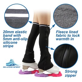 SkatingSpirit Ice Figure Skating Leg Warmer, Zip-on Zip-Off, Non-Slip Cuff Band, Fleece Lined Thermal Fabric