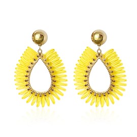 GBAHFY Rattan Summer Straw Earrings for Women Tassel Woven Bohemian Earring Wicker Braid Hoop Drop Earring (Yellow)