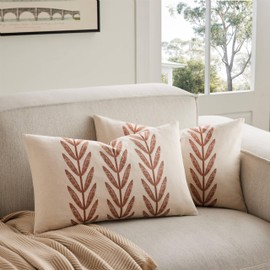 YZJZEDS 100% Cotton Farmhouse Leaves Lumbar Throw Pillow Covers Set of 2, 12x20 Inch Terracota Pastoral Decorative Print Cushion Covers for Sofa Bed Living Room Home Decor