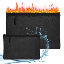 Fireproof Bank Bag Set, 34.7 x 25 cm, Fireproof Briefcase, 20.3 x 14.2 cm, Fire and Waterproof Wallet, Insulated Wallet with Zip, Fibreglass Money Bag for Valuables