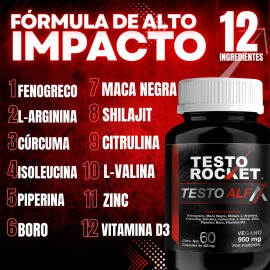 Vitaminas Hombres Testo Alfa  Precursor Natural Testosterona 12 Ingredientes Potenciados Zinc, Maca Negra, Shilajit, Fenogreco, L Arginina, Boro,...  