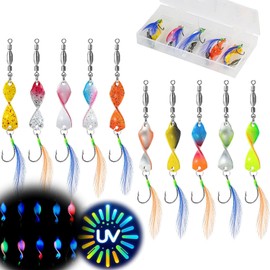 Twist Spoons Forelle UV-Aktiv 3g, Forellen Spoon Set 10 Stück, Forellenköder mit Rolling Swivels, Forellen Spinner Set Trout Spoon, Gummifische Angel Zubehör Köderbox Angeln