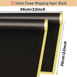 DMIMIA 20 Sheets Flower Wrapping Paper, Waterproof Floral Bouquet Wrapping Paper for DIY Crafts, Gift Packaging, Flower Shop Bouquet Packaging(Black,Gold Edge)