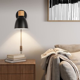 Eyooer Black Plug in Wall Sconces Lighting Fixture Set of Two, Bedside Wall Mounted Reading Lamp with On-Off Switch,Adjustable Industrial Vintage E26 Wall Lights (2Pack)