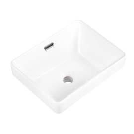 KDKSC Bathroom Vessel Sink 15.5'' x 11.9'' Small Semi Recessed Bathroom Sink Rectangular Drop In Sink with Overflow White Ceramic Modern Vessel Sinks for Bathroom