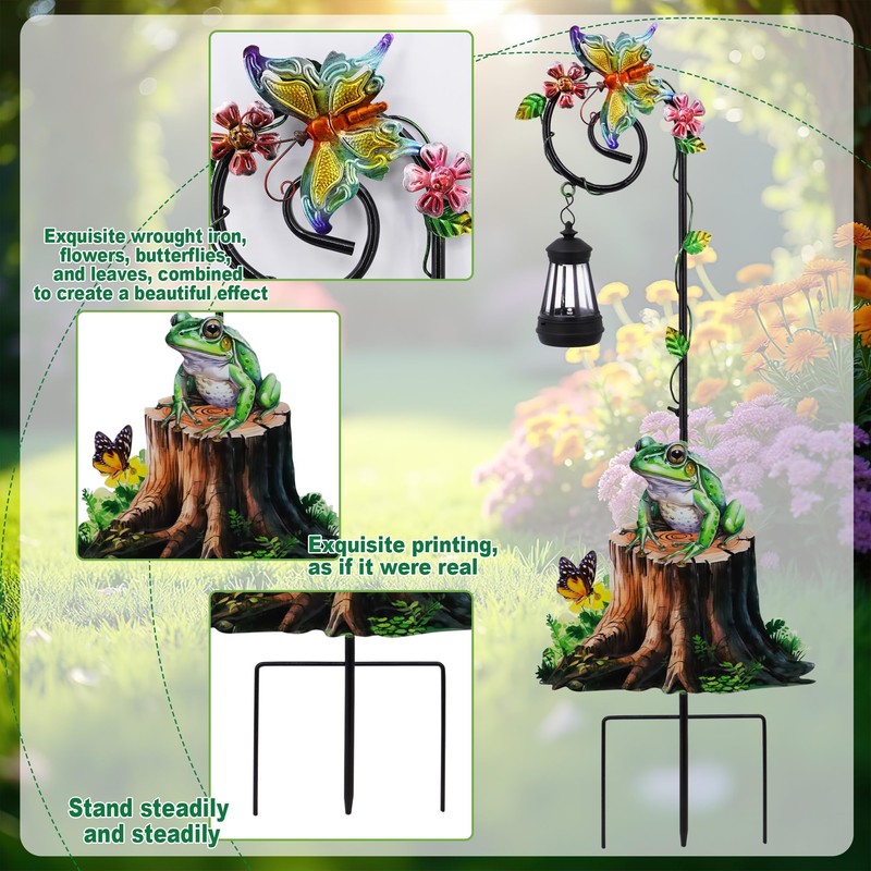 Guangxie Solar Frog Lantern Garden Stake, 31.5in Weatherproof Metal Outdoor