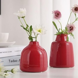 Juego de 3 jarrones pequeños Rojos para decoración Moderna del hogar, jarrones de cerámica para centros de Mesa, jarrones de Flores para salón, Boda, Mesa de Comedor, Fiesta, Rojo