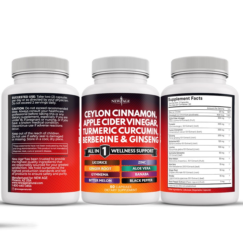 Ceylon Cinnamon, Turmeric, Apple Cider Vinegar, Ginseng, Aloe Vera, Berberine
