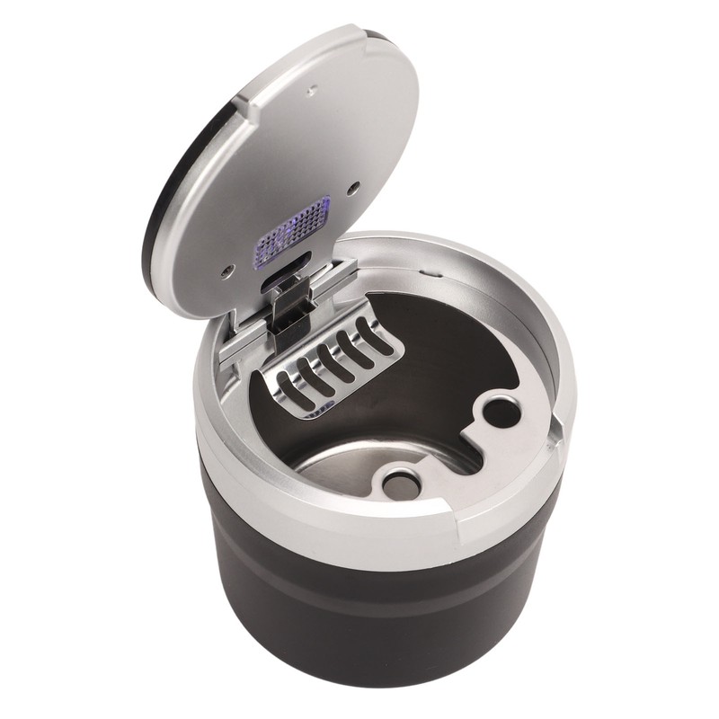 Portable Car Ashtray Mini Silver Edge Fire Prevention Smokeless Auto