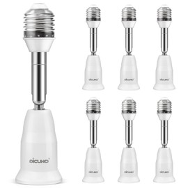 DiCUNO E27 Lamp Extension 10 cm, Rotating and Bendable Gooseneck Adapter, E27 Extender Base for LED, Halogen, CFL Lamps, Gooseneck, 60 W, 250 V, 2 A, PBT and Aluminium, Pack of 6