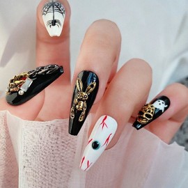 Halloween Gel Nails Antique Chrome Parts Pumpkin Skull Parts Nail Art Materials / 할로윈 젤네일 엔틱 크롬 파츠 호박 해골파츠 네일아트재료