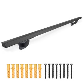 Purife 4 FT Heavy Duty Black Metal Staircase Handrail Indoor Stair Railing - 48 Inch Wall Mount Iron Pipe Hand Rails for Indoor & Outdoor, Banister Steps Rail Safety Wall Grab Bar for Handicap