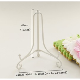Tincogo (4 pack) 4 Inch White Iron Small Plate Stand Holder, Picture Easel, Display Stand For Cookie, Photo,Placecard or at Weddings, Birthday Party