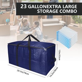 Extra Large Storage Bags Set Heavy Duty Moving Totes With Backpack Straps – Strong Handles & Zippers, (Blue, 12 Park-2 Moving bag & 10 Vacuum Seal Bags)