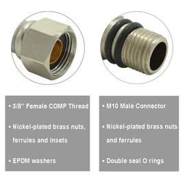 TT FLEX - 4 mangueras de llave de fregadero con conector macho de 3/8 pulgadas Comp x M10, línea de suministro de agua de acero inoxidable trenzada de 24 pulgadas para cocina y baño