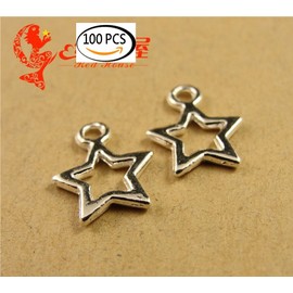 Youkwer 100Pcs 10mm x13mm Alloy Stars Christmas Charms Pendants for DIY Crafting and Bracelet and Necklace Jewelry Making (Star 01(Bright Silver))