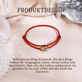 QianSiLi Three Tone Red Lucky Bracelet with Ring Bracelet for Men and Women Adjustable Stainless Steel, Plastic, No gemstone