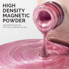 MelodySusie Jeweliver Cat Eye Gel Nail Polish, 0.5 Fl Oz Rose Pink Glitter Holographic Magnetic Nail Polish with Magnet, UV Nail Polish for Nail Art Manicure Salon DIY at Home C47